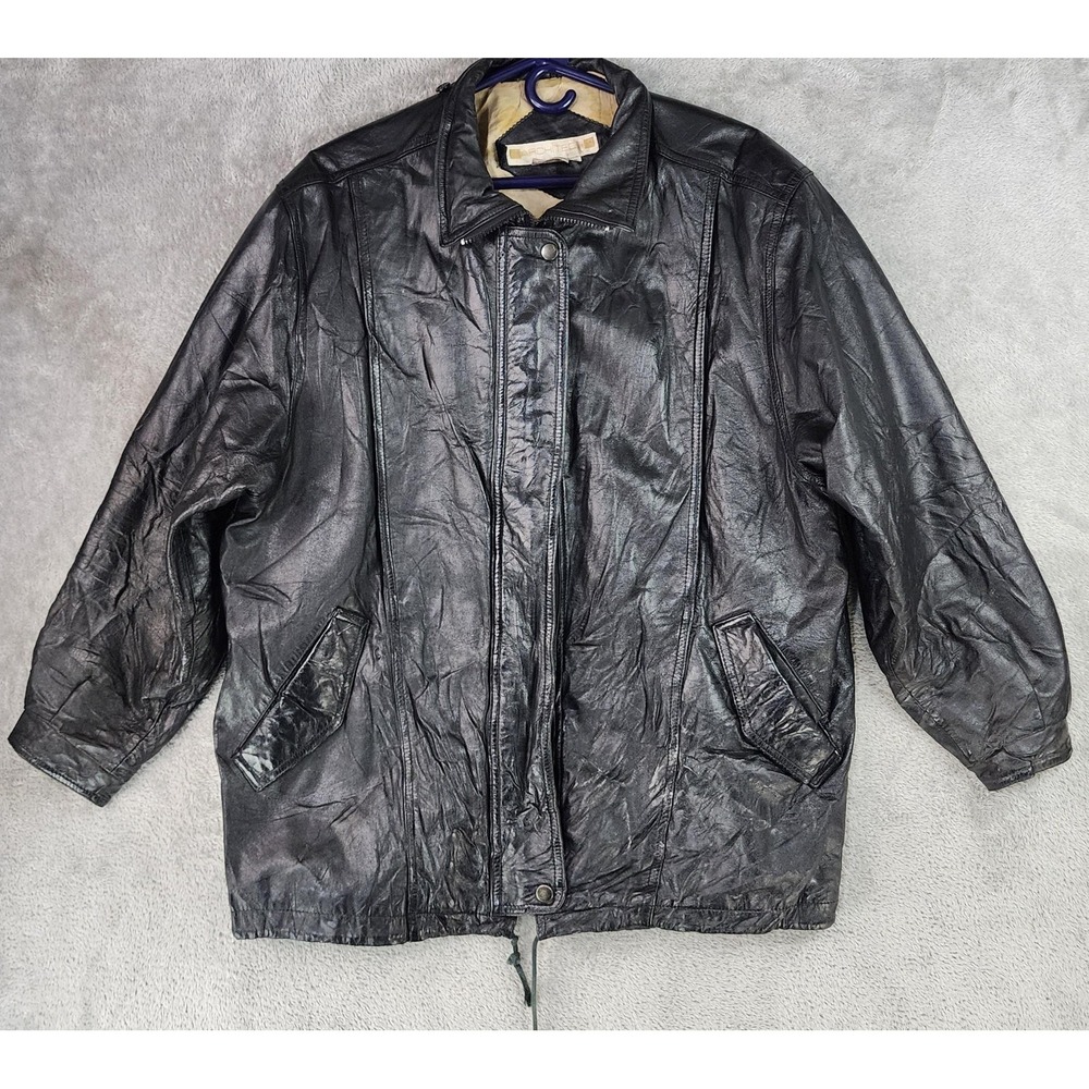 Architect Jacket Mens Medium Black Leather Zip Bomber 80s Korea Vintage Retro